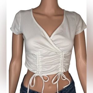 Elegant White Ruched Crop Top For Women Small